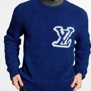 Louis Vuitton Logo Intarsia Crewneck Wool Knit Sweater Size M